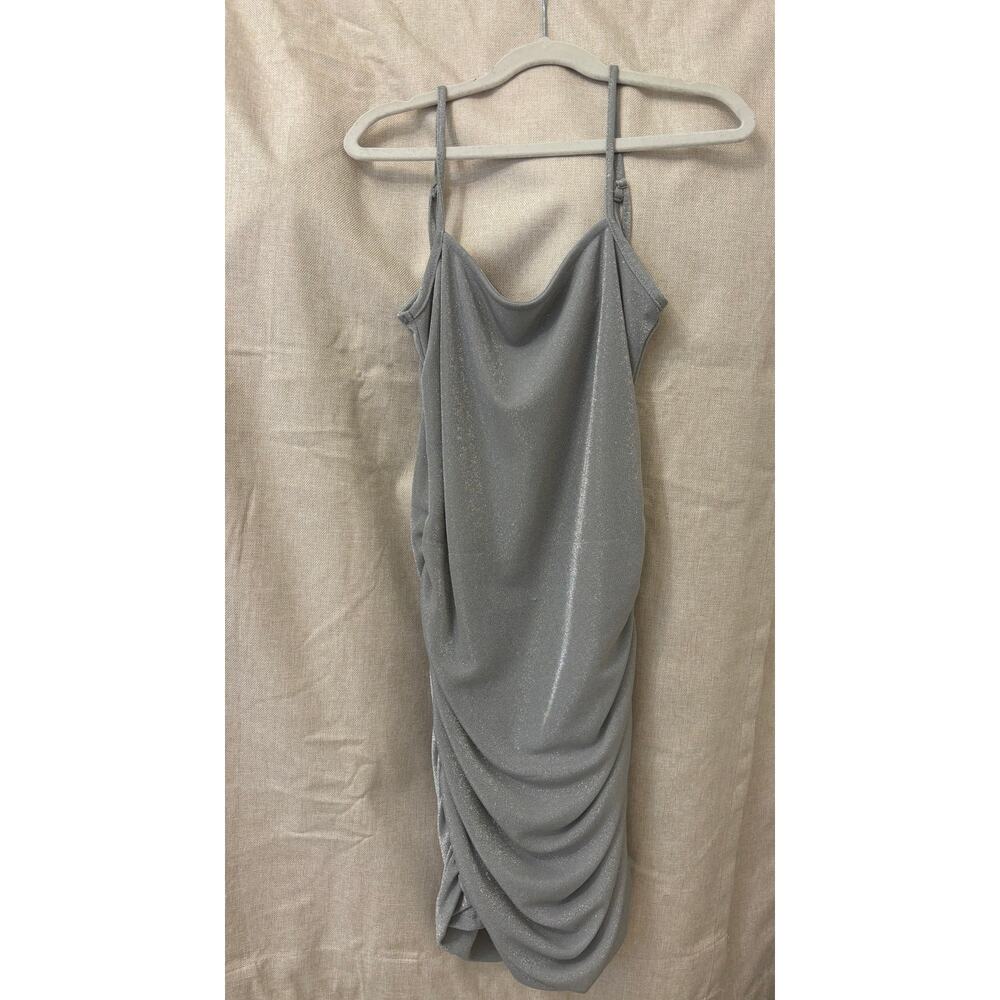 KatieJNYC Abby Silver Mesh Ruched Mini Dress Juniors Medium
